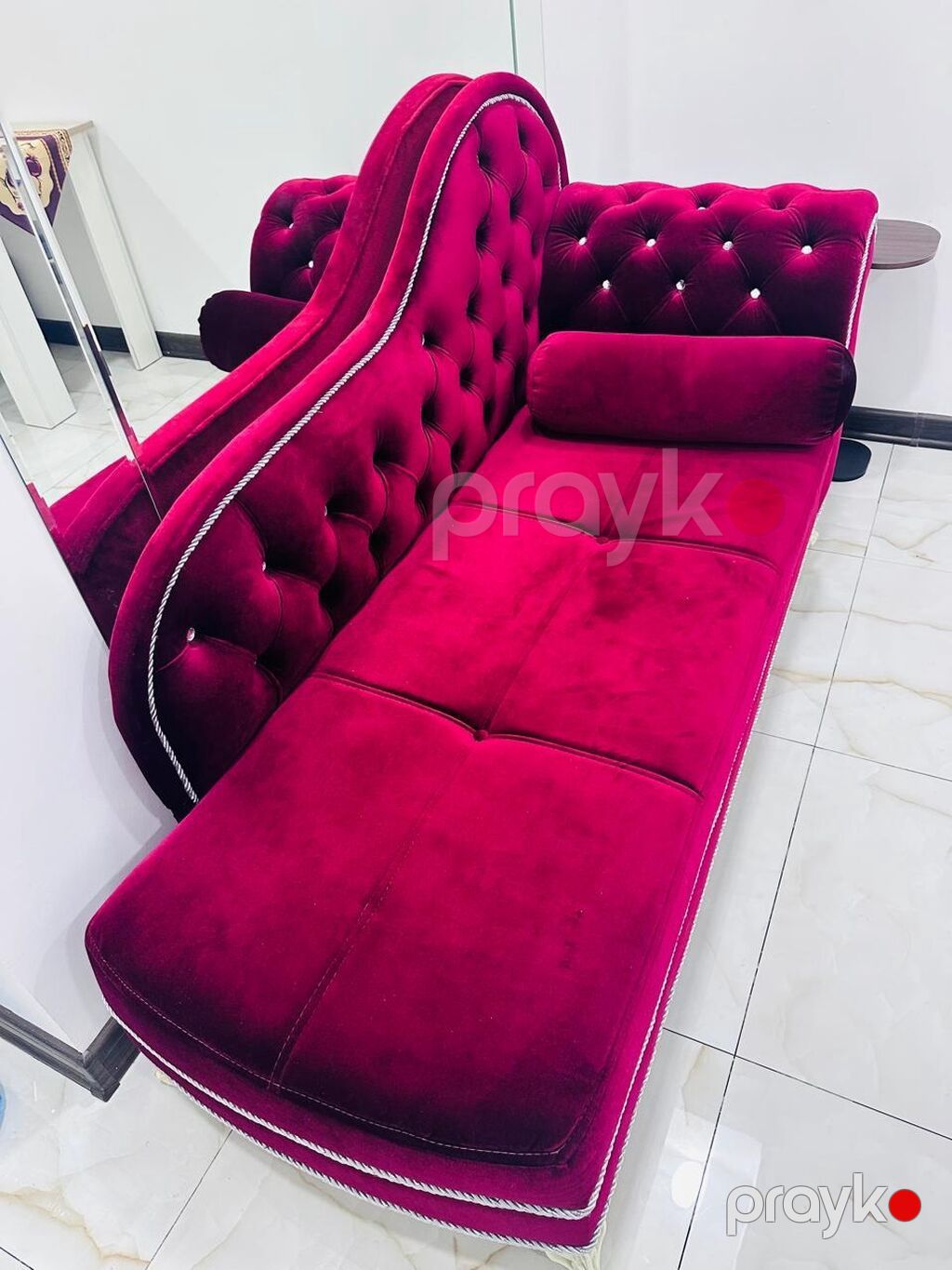 Bordo rəngli velvet şezlong-divan - Klassik çester üslubunda dizayn — Yatıq və şezlonqlar, Bakı (2)