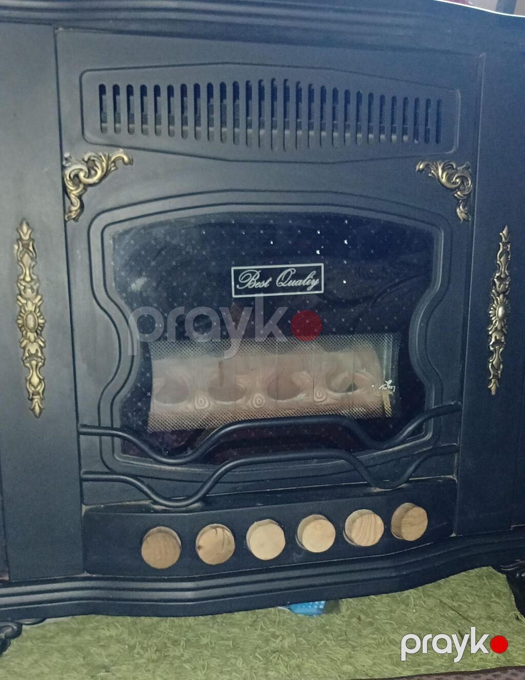 Dekorativ qaz sobası/kamin - Klassik dizaynlı, qara korpus və qızılı — Kaminlər, Digah (2)