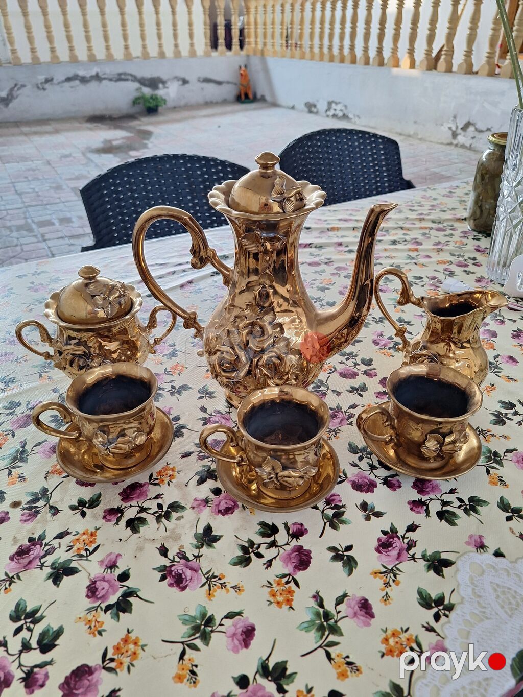 Qəhvə dəsti, rəng - Qızılı, Farfor, Alpina, 3 nəfərlik, Azərbaycan — Süfrə qabı, Gəncə (3)