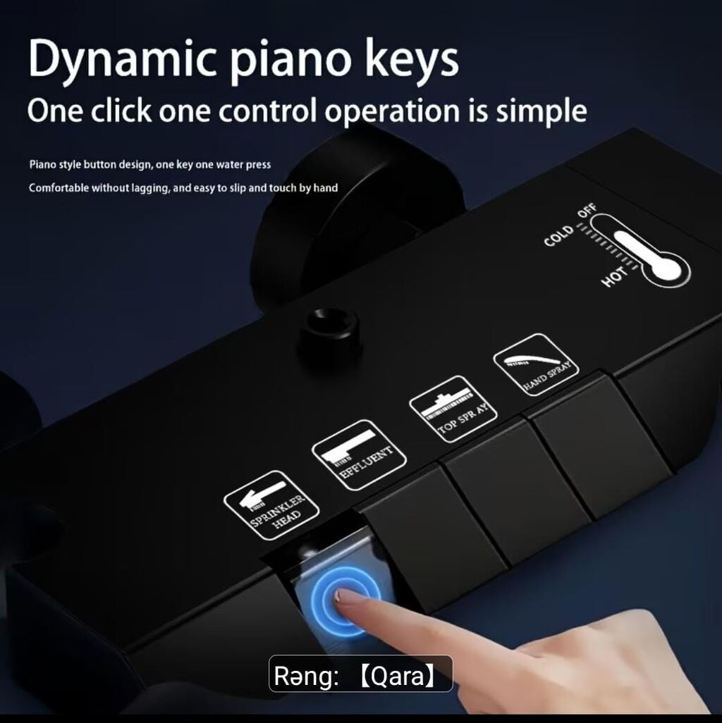 Premium MAT Qara DUŞ Sistemi - Müasir mat qara dizayn - “Piano key” — Kranlar və mıxaçlar, Bakı (2)