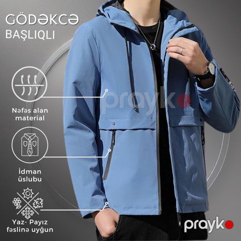 Kişilər üçün yüngül gödəkçə EB_919, mavi, poliester, ölçü L — Bakı