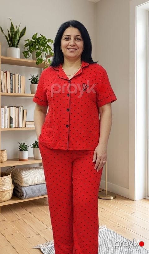 Şalvarlı pijama dəsti qadınlar üçün 10243, qırmızı, modal, ölçü XL — Bakı
