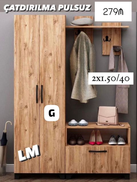 Dəhliz dolabı və asqılık dəsti - Material: ağac teksturalı laminat — ucuz.mebel — Hallway furniture