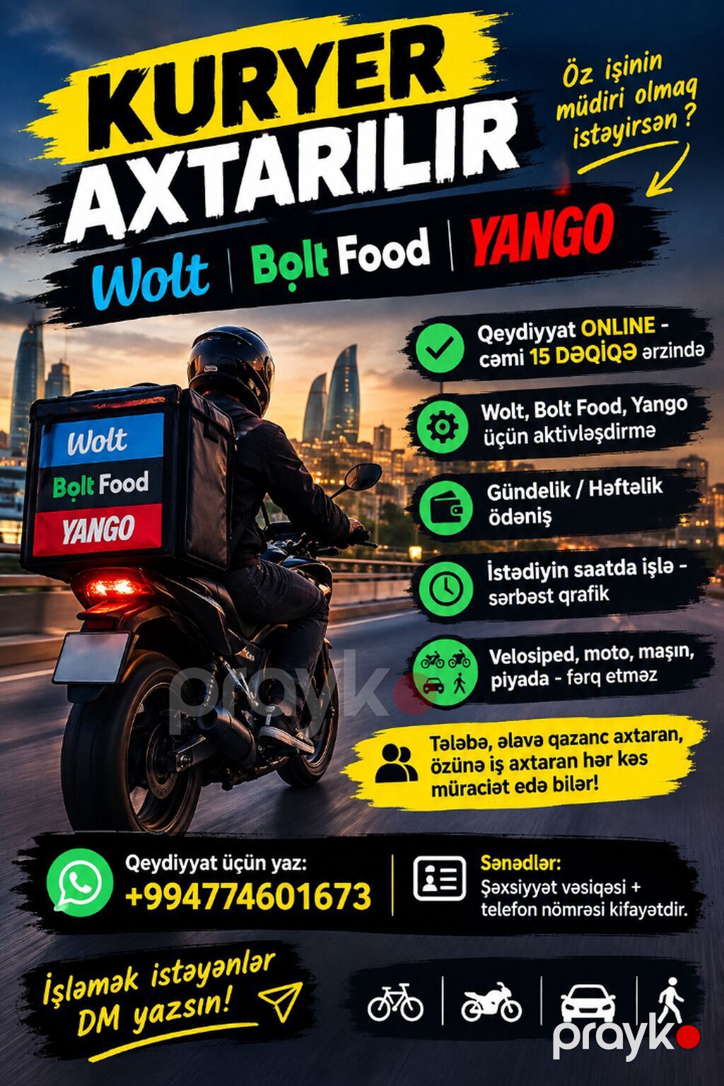 Kuryer Axtarılır - Wolt / Bolt / Yango* Öz işinin müdiri olmaq — İş, Bakı (2)