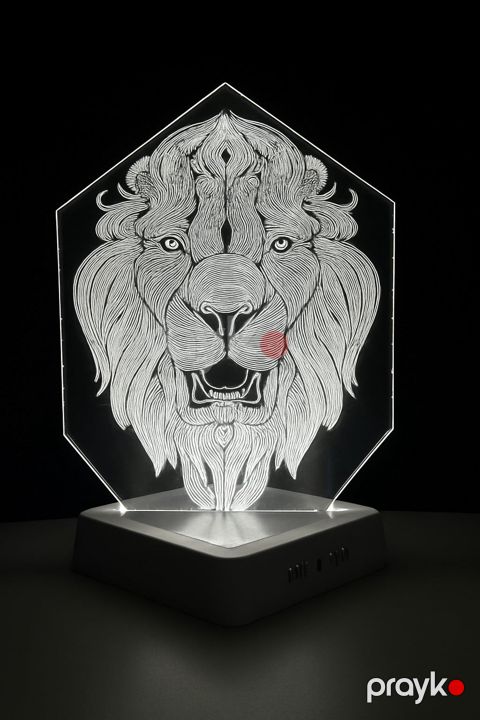 Gecə Lampası 3D Akril Aslan, ağ, 20x30 sm - lightdekor155 — Bakı