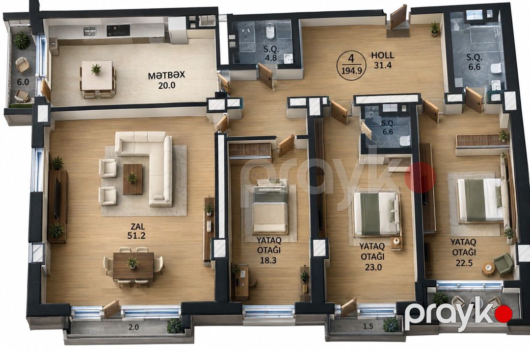 Satılır 4 otaqlı yeni tikili 195 m² — Mənzil, Bakı (2)