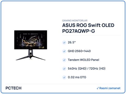 ASUS rog Swift OLED PG27AQWP-G (90LM0CF0-B02971) — Bakı