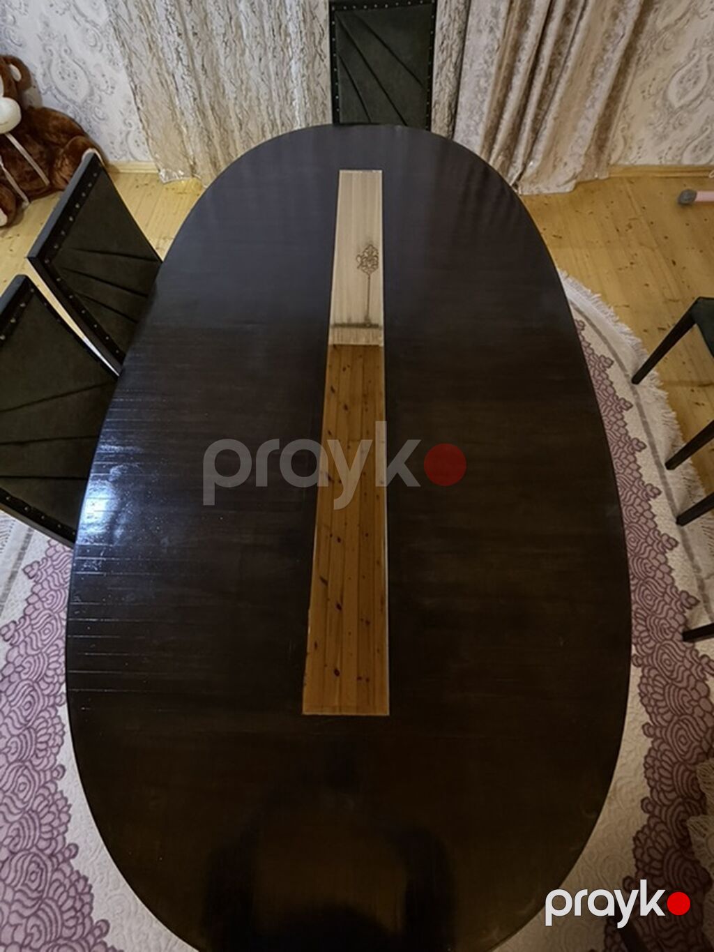 Oval formal masa və 4 stul dəsti - Dizayn: Oval formalı, tünd ağac — Masalar və stullar, Digah (7)