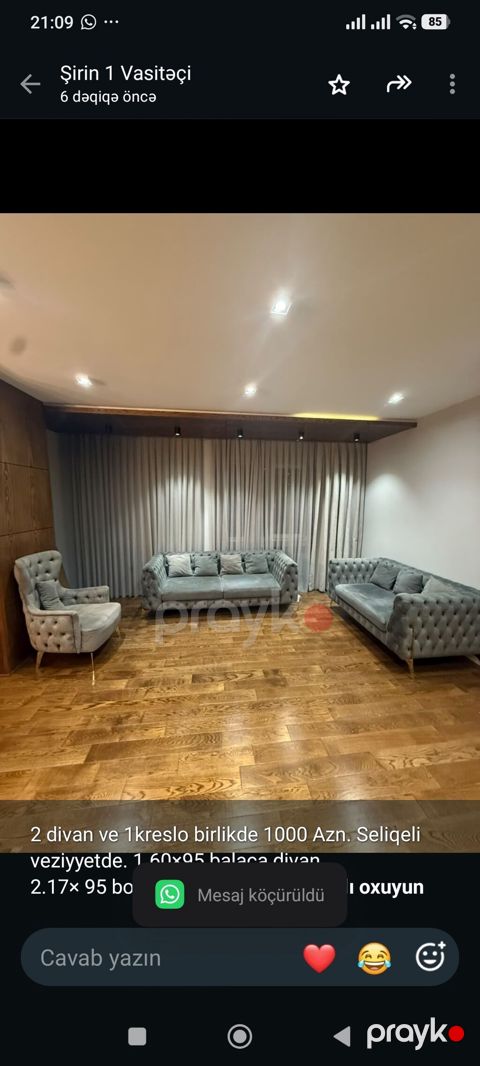 2 divan ve 1kreslo birlikde 1000 Azn. Seliqeli veziyyetde. 1.60×95 — Bakı