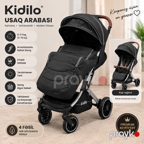 Uşaq Arabası Kidilo Elegant 4 Fəsil VP042 Qara — Bakı