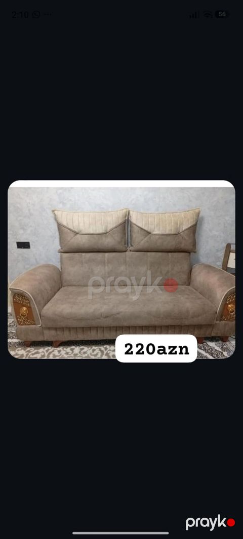 Bej rəngdə üçoturacaqlı divan - Yumşaq, dəriyəoxşar parça üzlük - İki — Bakı