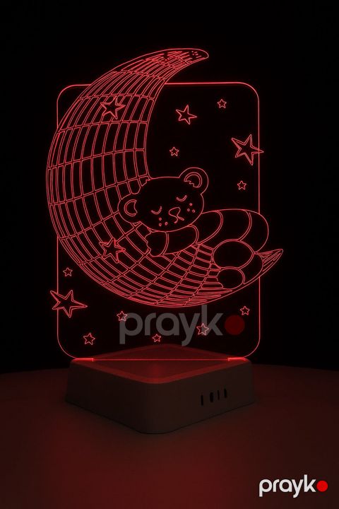 Gecə Lampası 3D Akril, Qırmızı, Yuxuya Gedən Ayı Balası, 20x30 sm - lightdekor076 — Bakı