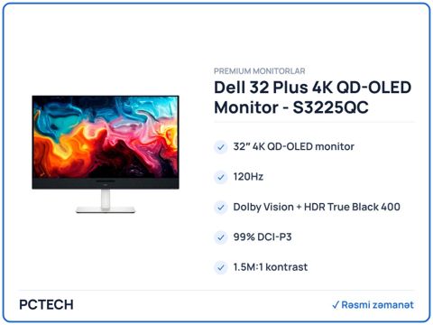 Dell 32 Plus 4K Qd-oled Monitor – S3225QC (210-BRVT) — Bakı