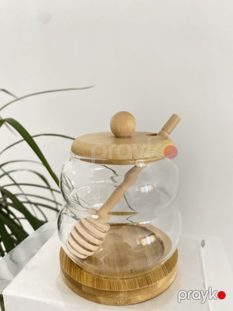 Bal qabı vm1052, şüşə/bambuk, şəffaf, 14.5 sm — Bakı