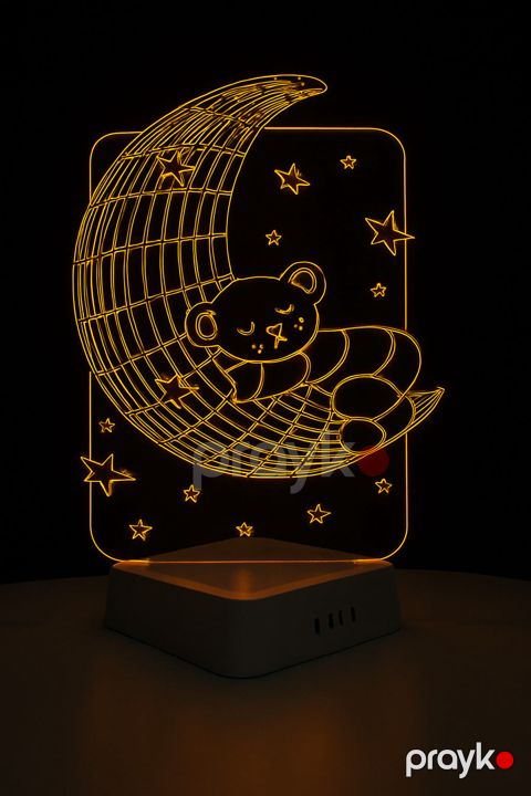 Yerüstü və masaüstü çıraq 3D LED akril, narıncı, 20x30 sm, yuxuya gedən ayı balası - lightdekor073 — Bakı