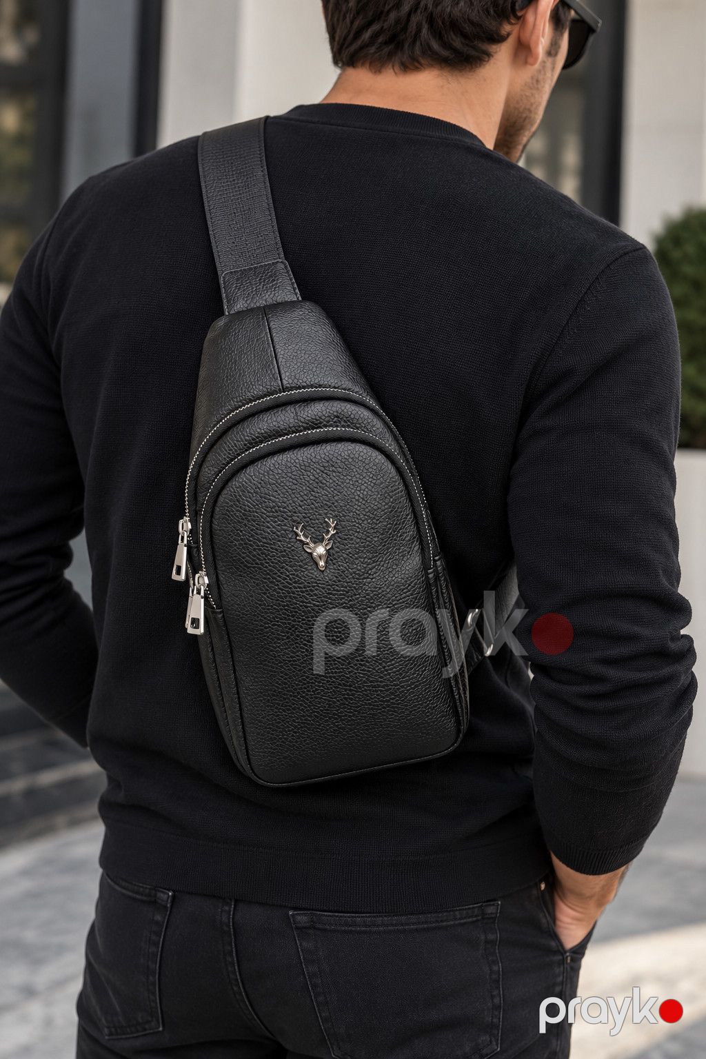 Kross-bodi çanta kişilər üçün 29790374, qara, təbii dəri, 30x19 sm — Mallar, Bakı (2)