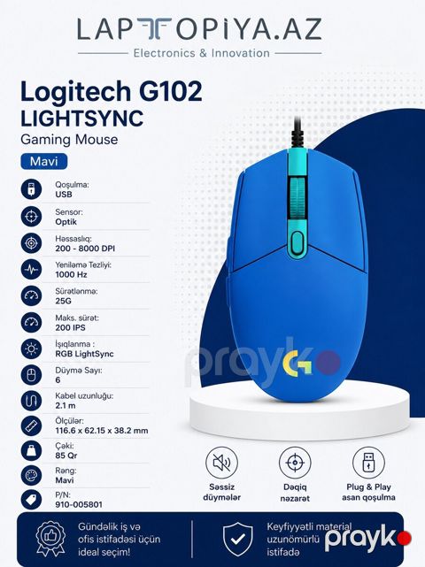 Logitech Lightsync G102 (910-005824) Gaming Mouse — Bakı