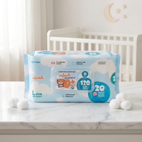 Uşaq nəm salfeti Natural fresh Infante, 120 əd, hipoallergen, spirtsiz — Bakı