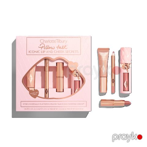 Kosmetika dəsti Charlotte Tilbury Pillow Talk Iconic Lip And Cheek Secrets (dodaq qələmi + dodaq boyası 1.5 q + dodaq parıldadıcısı 5.5 ml + xaylayter 5 ml) — Bakı