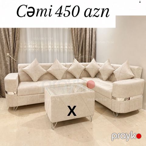 Bej rəngli L formalı yumşaq künc divan dəsti - Minimalist və zərif — Bakı