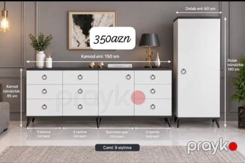 Mebel dəsti – kamod və şkaf Xüsusiyyətlər: - Kamod: eni 150 sm — Bakı