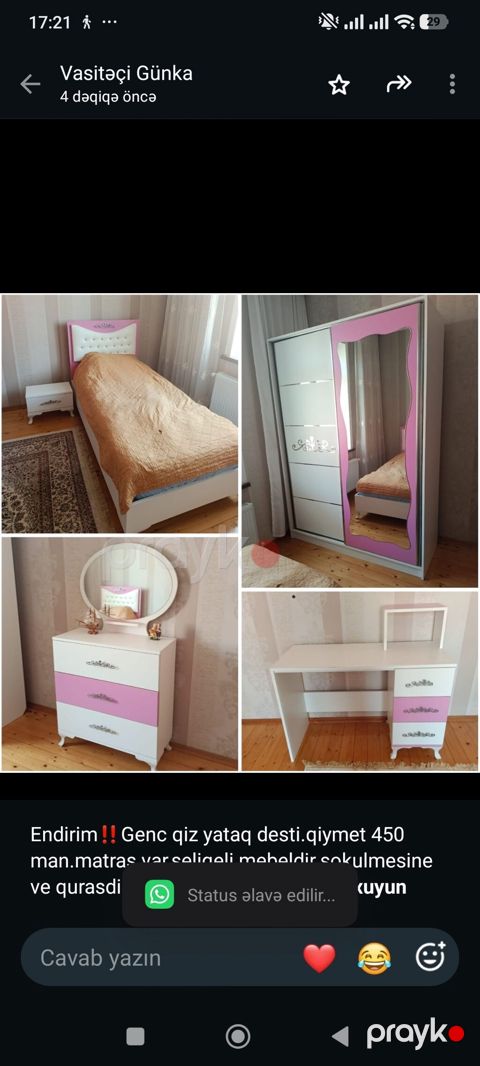 Endirim‼ Genc qiz yataq desti.qiymet 450 man.matras var,seliqeli