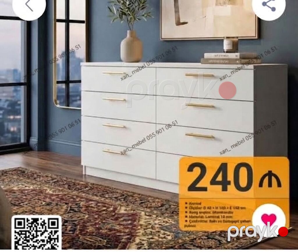Ağ rəngli komod dəsti – müasir minimal dizayn Məhsul təsviri: - 4–5 — Komodlar və tumbalı, Bakı (3)