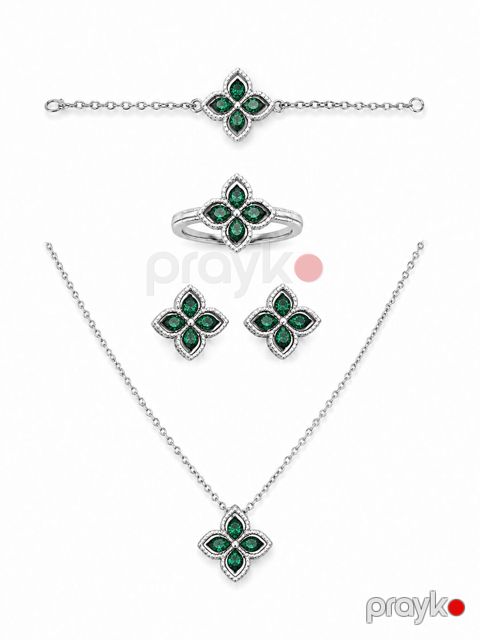 Zinət dəsti Boyunbağı + Qolbaq + Sırğa + Üzük 2767719, Gümüş 925 əyar əyar — Bakı