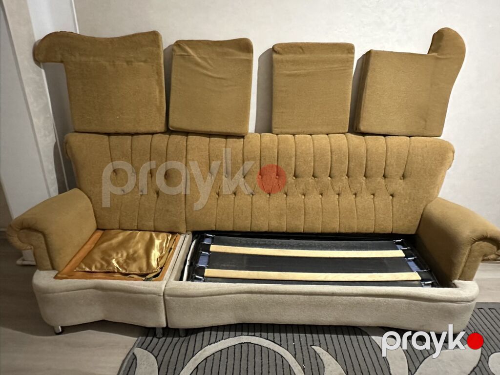 Çevrilən divan–çarpayı - Rəng: tünd bal–bej kombinasiyası - Material — Divanlər, Masazır (2)