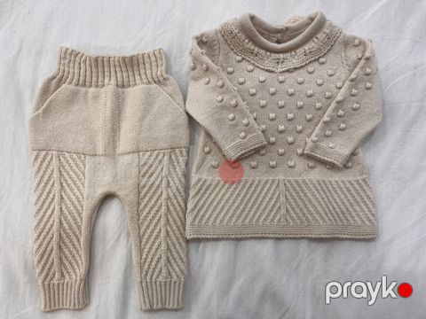Qızlar üçün şalvarlı dəst 86251872, bej, yun, ölçü 12-18 ay — Bakı