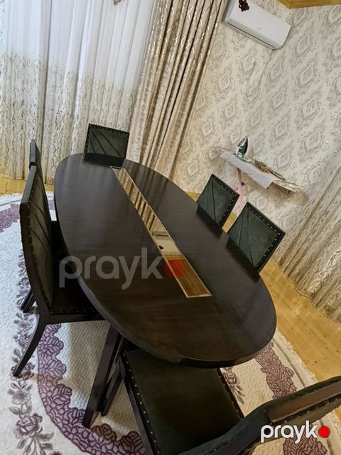Oval formal masa və 4 stul dəsti - Dizayn: Oval formalı, tünd ağac — Digah