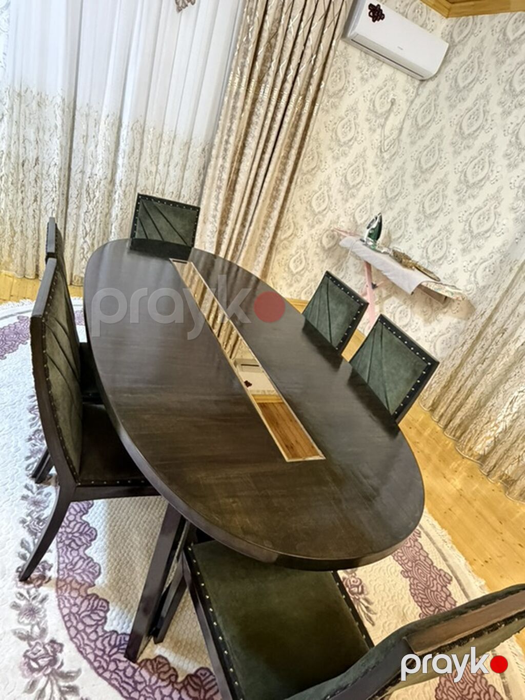 Oval formal masa və 4 stul dəsti - Dizayn: Oval formalı, tünd ağac — Masalar və stullar, Digah (4)