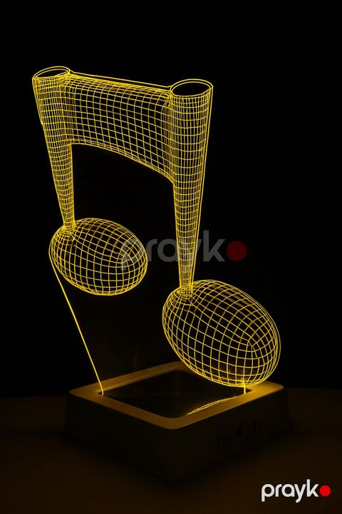 Yerüstü və masaüstü çıraqlar 3D akril lampa, musiqi notası, sarı rəng, 20x30 sm - lightdekor226 — Bakı
