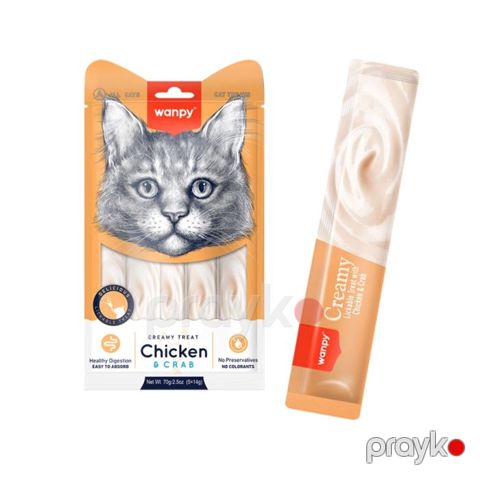 Pişiklər üçün məzə Wanpy Creamy Treat, toyuq və krab ilə, 70 q — Bakı