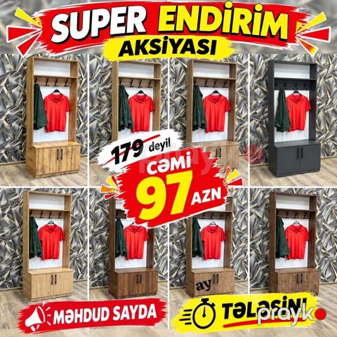 Dəhliz üçün asma və dolab bölməli şkaf. Üst hissədə paltar asmaq üçün — Bakı