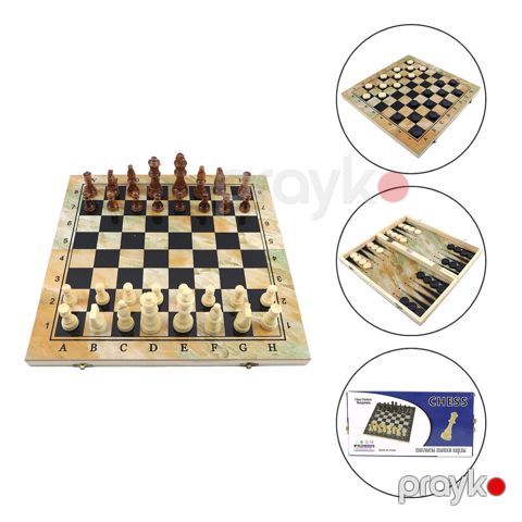 Şahmat + dama + nərd (3-ü 1-də), taxta, bej, 48x48 sm — Bakı