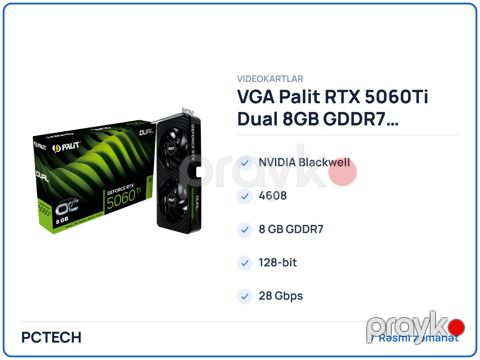 Vga Palit RTX 5060Ti Dual 8GB GDDR7 (NE7506T019P1-GB2062D) — Bakı