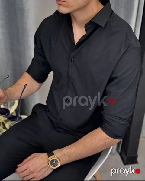 Kişilər üçün uzunqol köynək Paşatürk ML_2446, qara, pambıq, ölçü S — Bakı