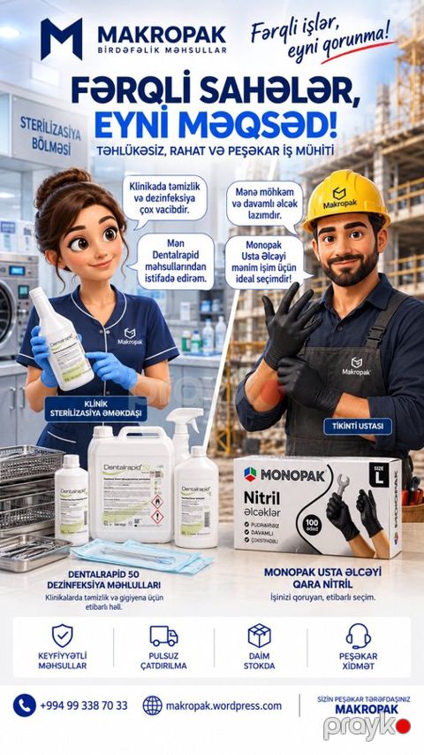 Dezinfeksiya məhlulları və usta əlcəyi qara nitril — Bakı