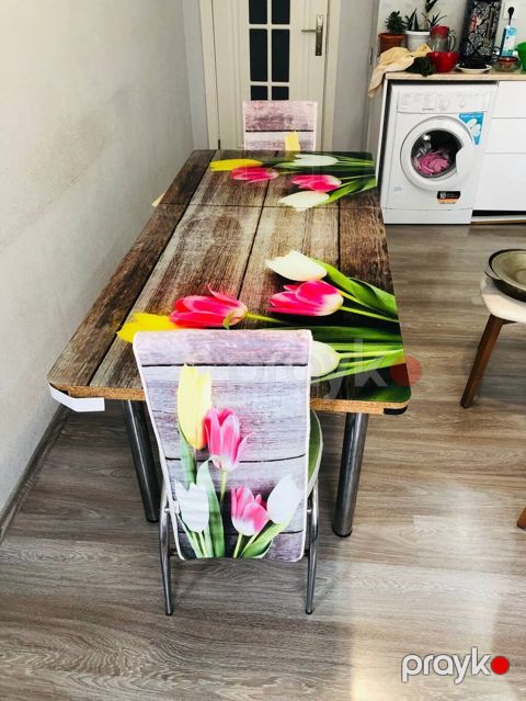 Mətbəx üçün masa və 2 ədəd stul dəsti - Dizayn: taxta teksturası — Bakı
