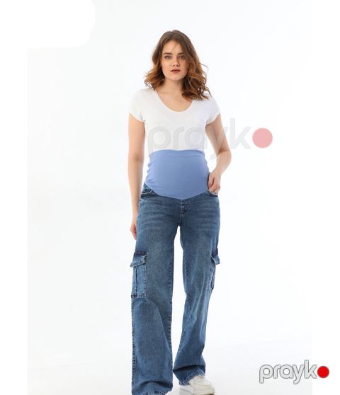 Hamilə qadınlar üçün enli cins Dessen des_6050, göy, pambıq/elastan, ölçü 36 — Bakı