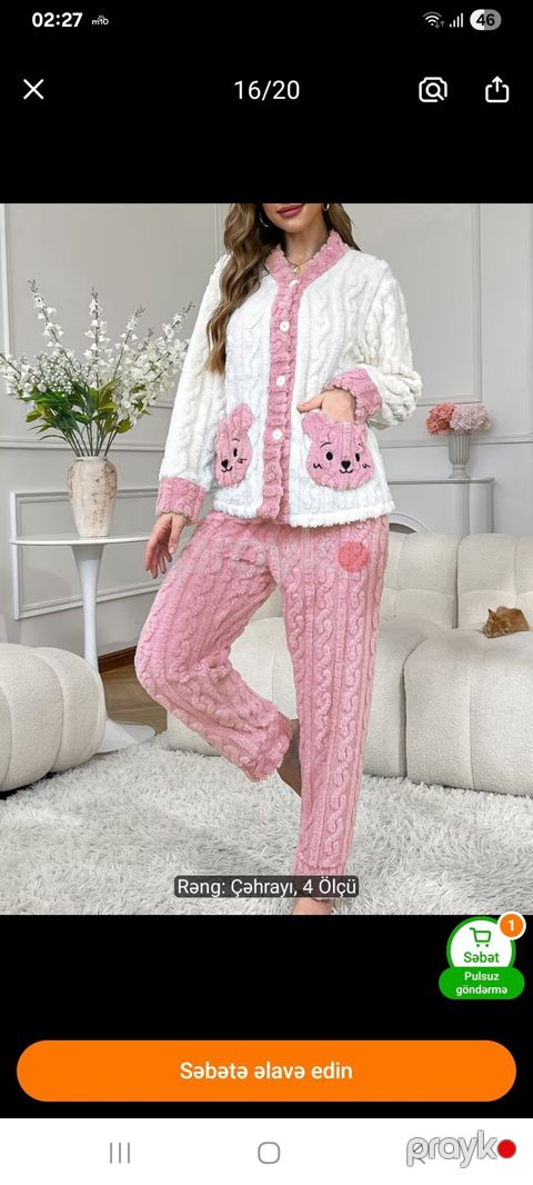 Qız üçün yumşaq ev geyimi dəsti - Model: iki hissəli pijama dəsti — Bakı