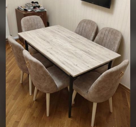 Qonaq otağı üçün, İşlənmiş, Kvadrat masa, 6 stul — Aişə Xanım — Masalar və stullar