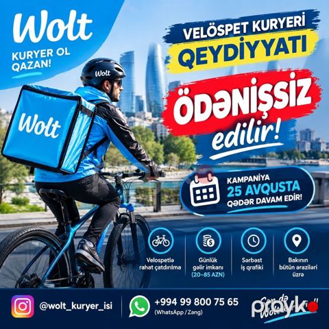 Piyada kuryer tələb olunur, İstənilən yaş, Təcrübəsiz, Gündəlik ödəniş — Bakı