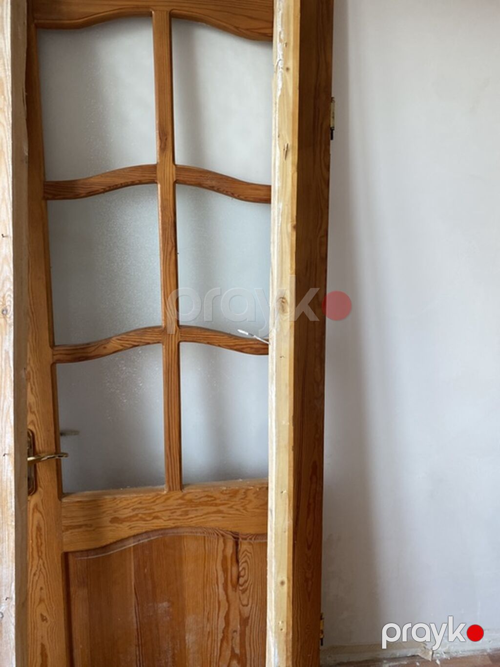 Ağ şüşəli taxta otaq qapıları - Material: təbii ağac (şam tonunda) — Pəncərələr, qapılar, balkonlar, Bakı (3)