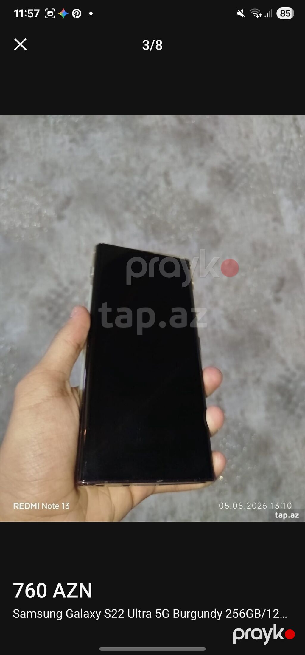 Samsung Galaxy S22 Ultra, 256 GB, rəng - Bənövşəyi, Simsiz şarj — Samsung, Zaqatala (5)