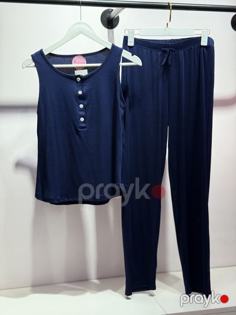 Qadınlar üçün şalvarlı pijama dəsti 01.00004, tünd göy, elastan/viskoz, ölçü S/M — Bakı