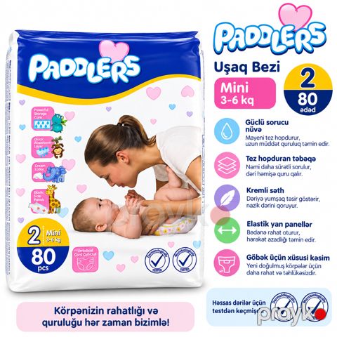 Uşaq bezləri Paddlers Jumbo ölçü 2 Mini, 3–6 kq, 80 əd — Bakı
