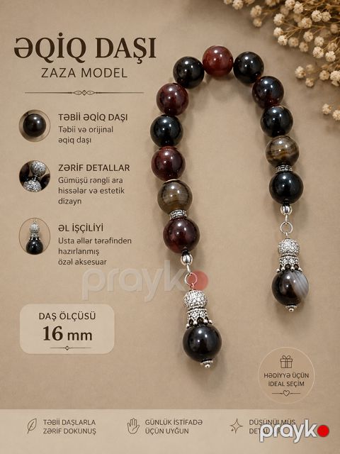 Təsbeh, Qəhvəyi/Gümüşü, Əqiq, 290 mm — Bakı