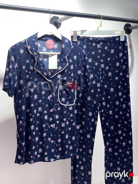 Qadın pijaması No brand, Şalvarlı pijama dəsti, Tünd göy, Poliester/Likra, L ölçü — Bakı